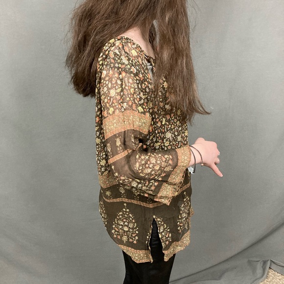 DKNY City silk boho style shirt, size 6 (see measurements), 3/4 sleeve - Picture 1 of 12